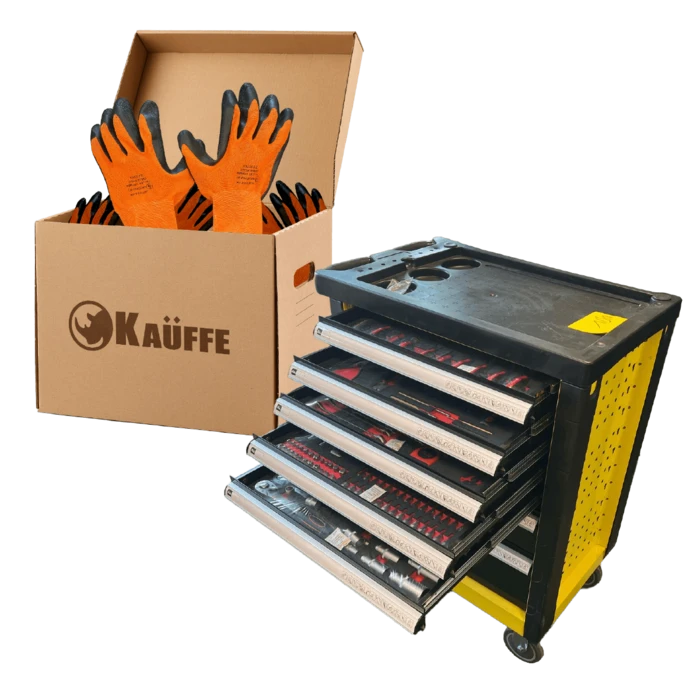 עגלת כלים 7 מגירות צהוב / שחור ROHER מזוודת 253 כלים +120 זוגות כפפות מוסכים כתום שחור KAUFFE