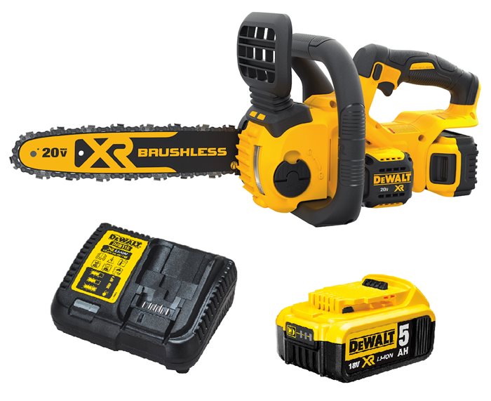 מסור שרשרת "12 נטען 20V ללא פחמים + סוללה 5AH ומטען DeWalt