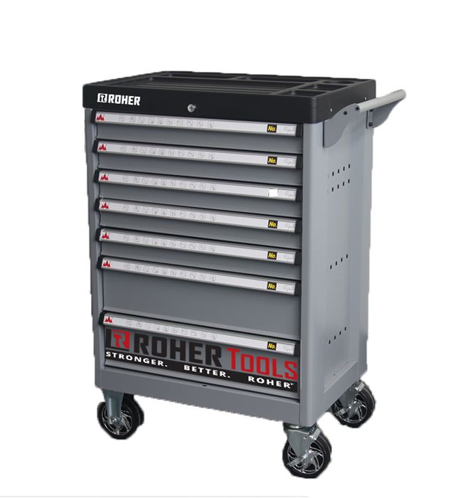 עגלת כלים 7 מגירות ROHER אפור, כולל נעילת מגירות ROHER TOOLS