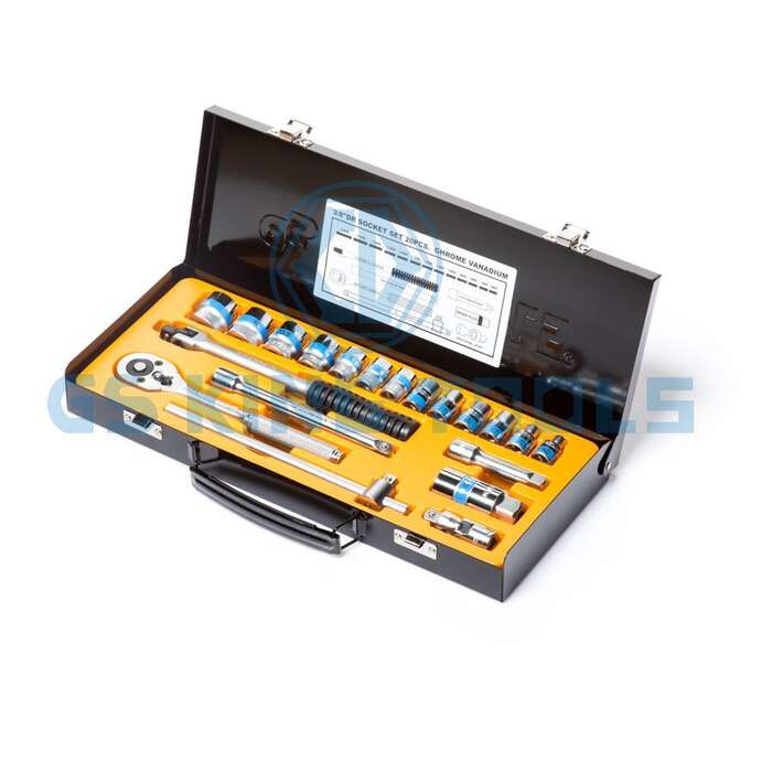 סט בוקסות דרייב "3/8, 20 חלקים 6-22 מ"מ בקופסת מתכת GS KING TOOLS