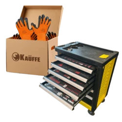 עגלת כלים 7 מגירות צהוב / שחור ROHER מזוודת 253 כלים +120 זוגות כפפות מוסכים כתום שחור KAUFFE